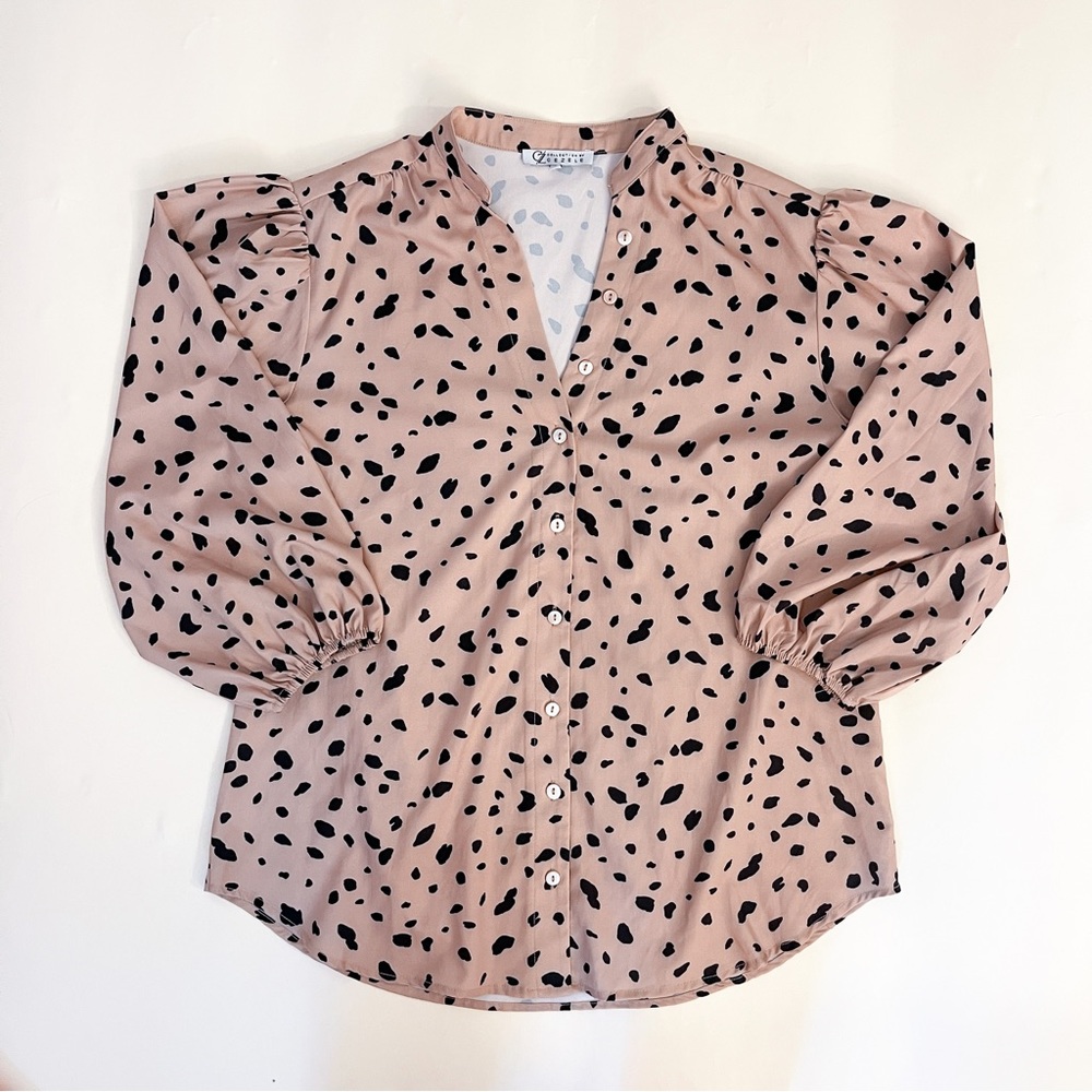 Black & Tan Spotted Button Down Blouse